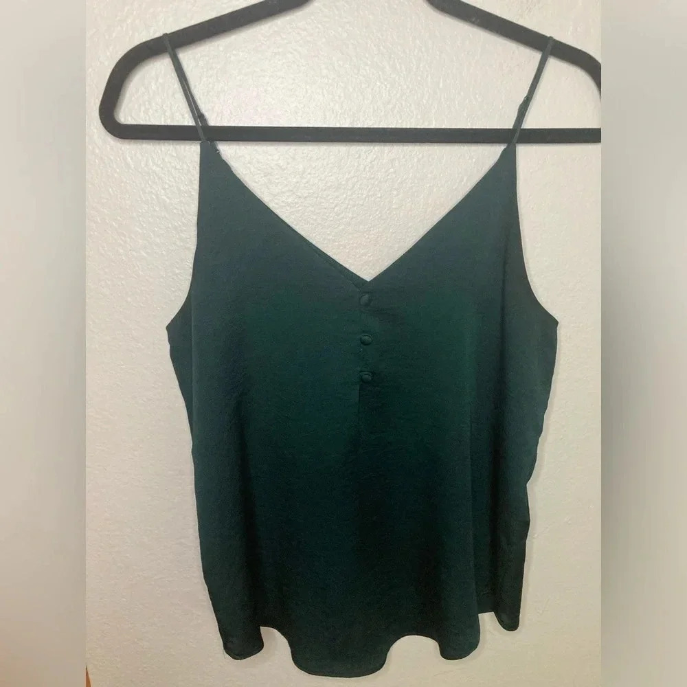 Express Forest Green Satin Blouse Size Small Y2K Work Going Out Top